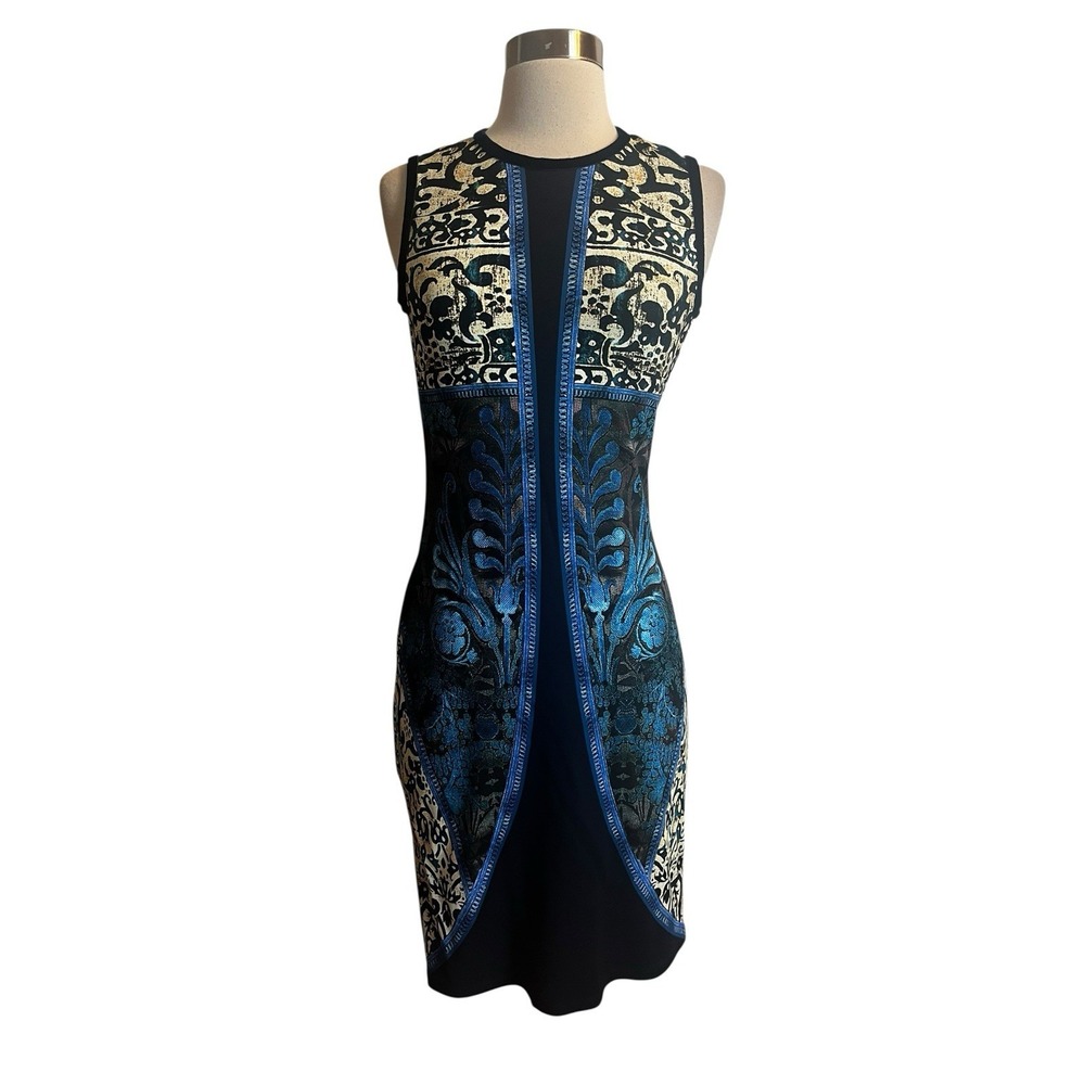 ROBERTO CAVALLI Jersey Dress Size 40 Velvet Tapestry Damask Print